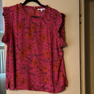 Vibrant Floral Ruffle Sleeve Blouse